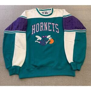 Vintage Charlotte Hornets‎ NBA x STARTER Men Large Teal White Purple Sweatshirt